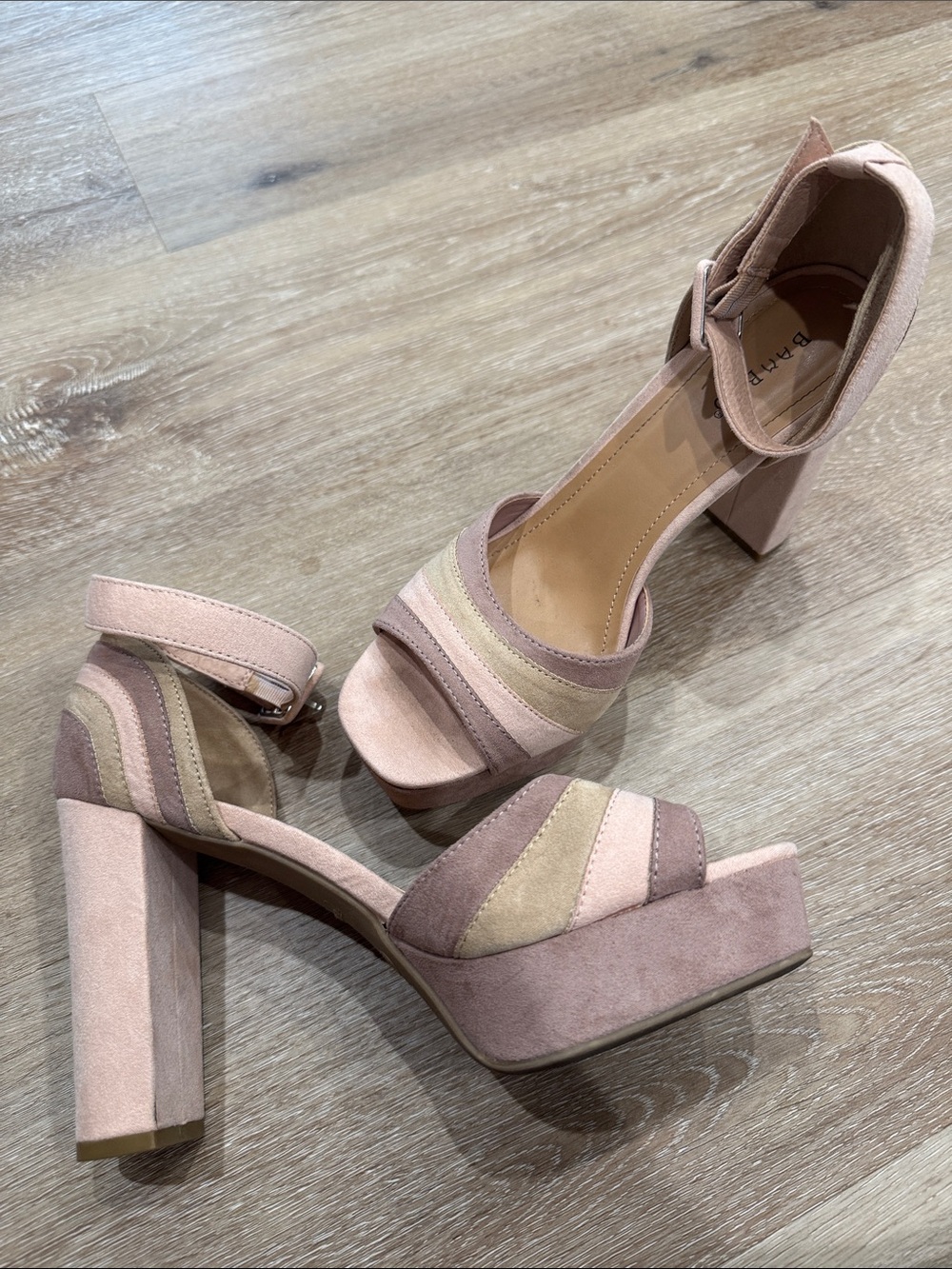 BAMBOO Pink, Taupe and Cream Suede Platform Block Heels